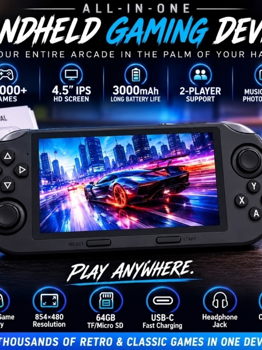 Handheld Retro Gaming Device 20,000+ Games 4.5" HD Screen 64GB 🎮